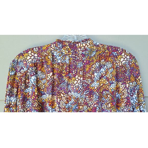 Maeve by Anthropology Peasant Bohemian Blouse Balloon Sleeves Orange Floral Sz L - Picture 9 of 10